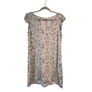 Bella Dahl Multicolor Abstract Print Ruffle Sleeve V-Neck Shift Mini Dress XS